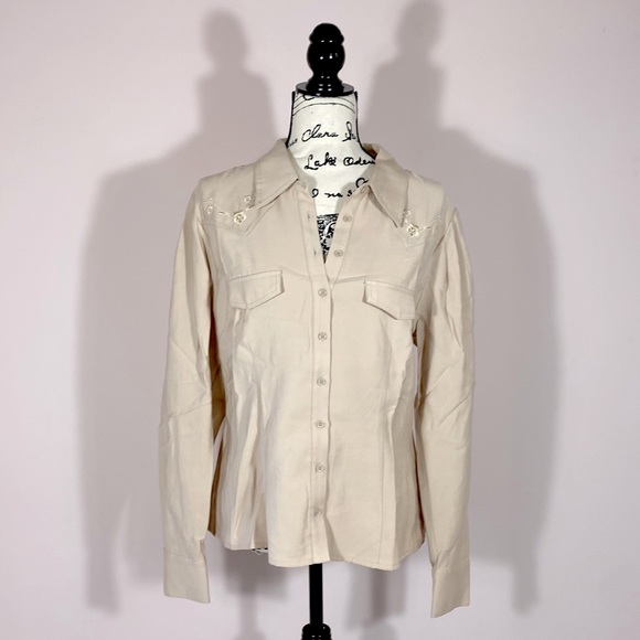 ASTR the Label Western Flair Button Front Shirt Tonal Embroidered Tan Size M - Picture 1 of 7